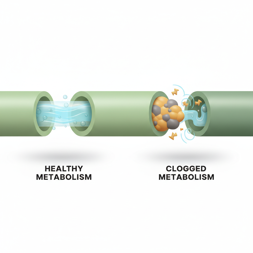 대사 회복 방법을 설명하기 위한 막힌 하수구 배관 비유 인포그래픽