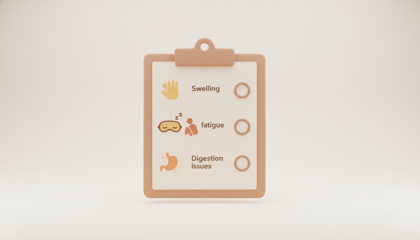 다이어트 고민을 가진 여성이 해독 다이어트 필요 증상 체크리스트를 확인하는 모습